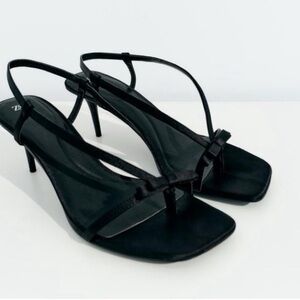 Elegant Black Strappy Heels zara bow